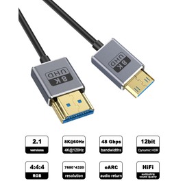 Duttek 8K Mini HDMI to HDMI Cable, 48Gbps Mini HDMI Male to HDMI Male Cable, Ultra Thin Mini HDMI Cord OD2.5mm, Support 8K@60Hz, 4K@240Hz, Dynamic HDR, eARCg for Laptop,Tablet,HDTV,Projector 4FT/1.2M