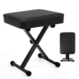 OLIXIS Adjustable Padded Keyboard Bench, X-Style Collapsible Piano Guitar Stool with 2.56 Inch Thickness High-Density Sponge and 3-Position Height, Waterproof Non-Skid Design, Black
