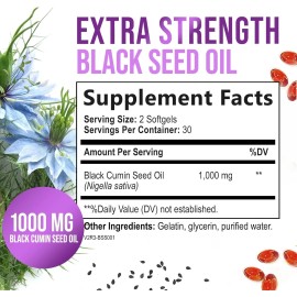 Nature's Strength Black Seed Oil Capsules 100% Cold Pressed Natural Immune Support, Detox Aid - 60
