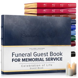Gallery Leather Funeral Guest Book for Memorial Service and Celebration of Life with 192 Lined Pages - Hardcover, Bound Leather, Perfect for Cherished Memories - 7 x 9 " - Acadia Navy