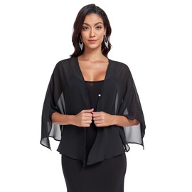 Zudanal Shawls and Wraps for Evening Dresses Chiffon Soft Shawl for Wedding Guest Party Cover Up Black