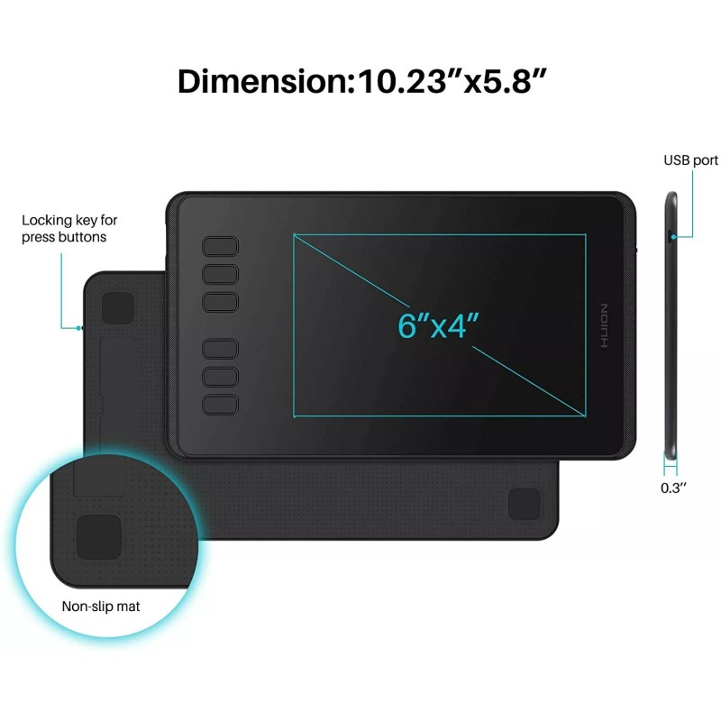 Huion Inspiroy H640P Graphics Drawing Tablet with Battery-free Stylus and