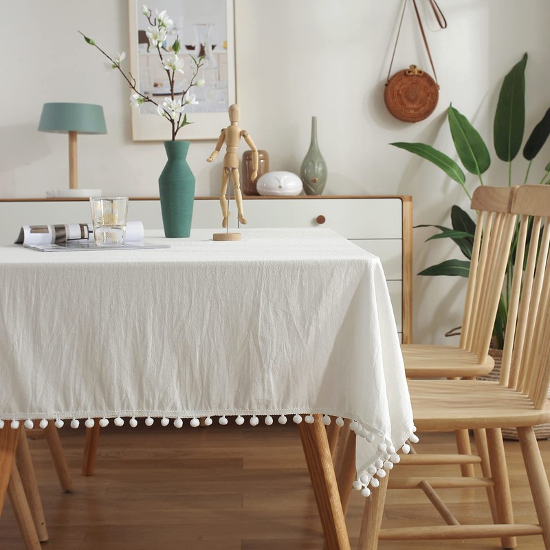 rismart Rectangle Tablecloth Table Cover Pom Pom Coffee Table Cloths