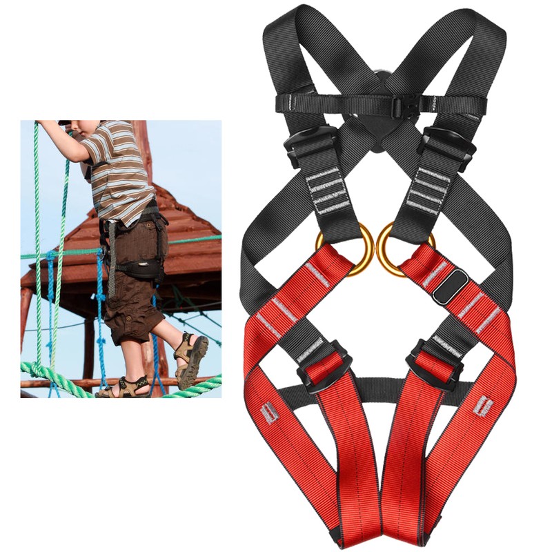 Black Red Polyester Children Full Body Climbing Harness Outdoor Protection