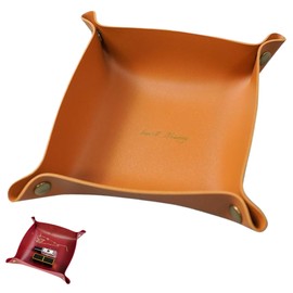 BOJIDO Leather Tray 8×8 inches, Tray, Stylish, Accessory Holder, Small Item Organizer, Desktop Organizer, Large Capacity, Easy to Access, Clear View (Orange)