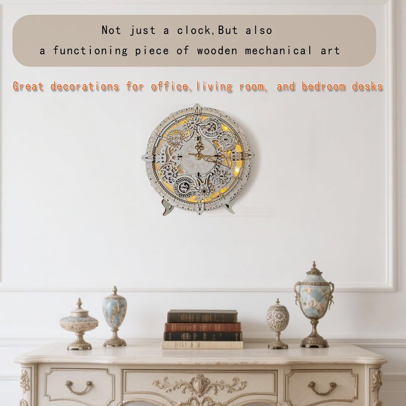 Havefunfun LED 3D Wooden Clock Puzzle, 106 Piece 3D Puzzle