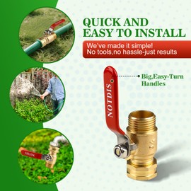 Brass Garden Hose Shut Off Valve with Full-Flow Design - Heavy Duty 3/4" GHT Connector, 304 Stainless Steel Handle - 2 Pack (Corrosion-Resistant)