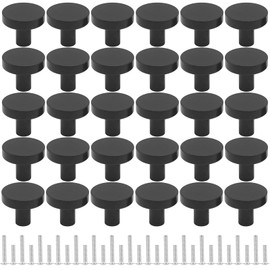 30pcs Matte Black Round Cabinet Knobs - Drawer & Dresser Pulls, Door Handles for Modern Kitchen, Bathroom & Furniture Hardware