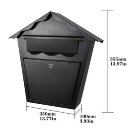 Wall Mount Locking Mailbox - Black Horizontal Triangular Security Mailbox - Waterproof Vertical Drop Mail Box Outdoor with Key