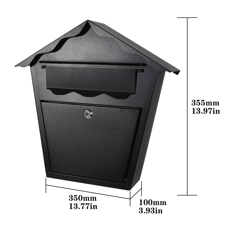 Wall Mount Locking Mailbox - Black Horizontal Triangular Security Mailbox