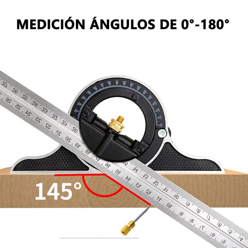 Regla De Ángulo,Escuadra De Combinacion,Acero Inoxidable,12 Pulgadas y 30cm,Ajustable Escuadra