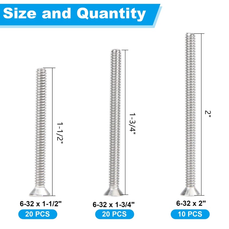 Yinpecly 50Pcs 6-32 Machine Screws, Extra Long Outlet Screws