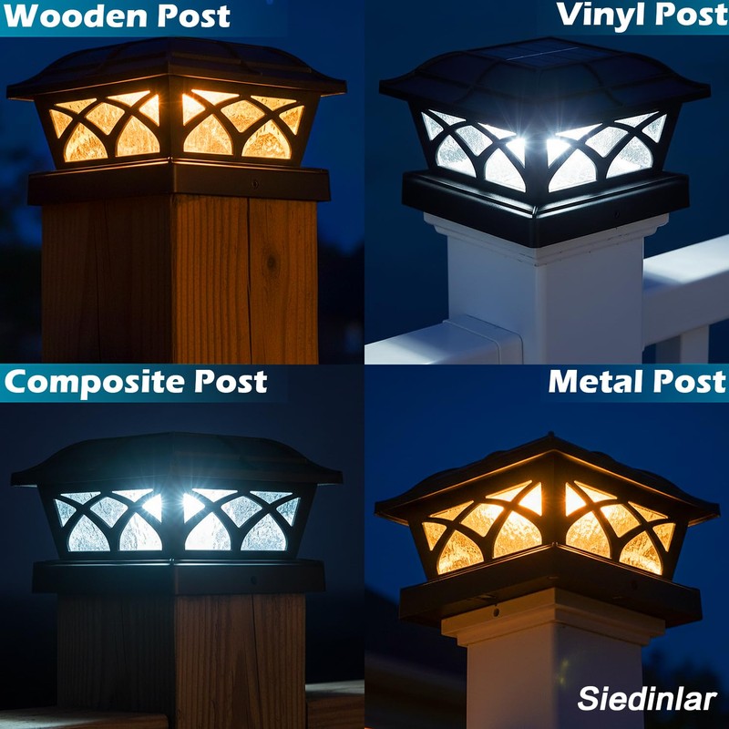 SIEDiNLAR Solar Post Cap Lights Outdoor Glass 2 Modes 8
