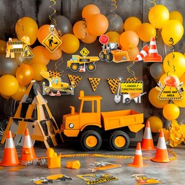 Construction Hanging Swirl Decorations, 32 Pcs Construction Birthday Hanging Swirl, Construction Party Swirls & Construction Themed Hanging Swirls for Construction Birthday Party Supplies