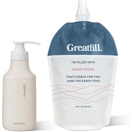 Hand Soap Starter Kit - 1 Grey Stainless Steel Hand Soap Bottle and 1 Hand Soap Refill (28 oz), Citrus and Fir, All-Natural & Eco-Friendly Ingredients, Enriched with Essential Oils