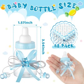 Nuenen 48 Pcs Baby Shower Bottles Baby Shower Mini Milk Bottle Baby Bottles Mini Baby Bottles for Baby Shower Plastic Bear Candy Bottles with Ribbon for Baby Shower Favor Gift(Blue)