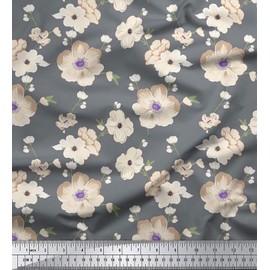 Soimoi Dressmaking 20 GSM Floral Print Pure Silk Fabric For Sewing By The Meter 44 Inches Wide - Gray