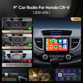9'' Car Stereo Radio Upgrade for Honda CR-V2012 2013 2014 2015 2016 with Android12/5G WiFi/Wireless CarPlay/Android Auto/Touch Screen/GPS Navigation/Bluetooth/FM/RDS/HD Backup Camera