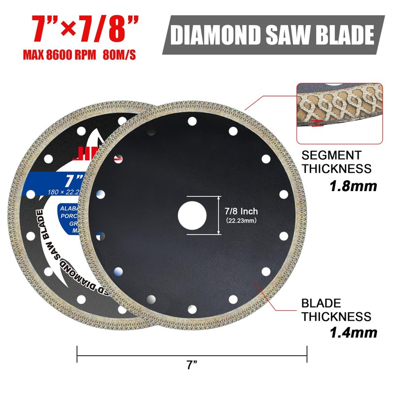 JINSINA 7" Diamond Saw Blades for Angle Grinder, X-Turbo Tile