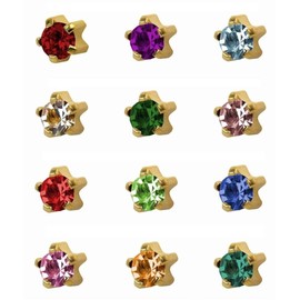 12 Pack of Studex Ear Piercing Birthstones Gold Plated Stud Earrings Regular 4mm Claw Setting