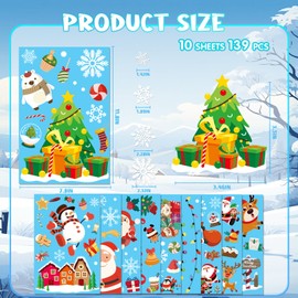XZENTIRA 139 PCS Christmas Window Clings Double-Sided Reusable Snowflake Santa Claus Reindeer Window Decals for Holiday Christmas Party Home Windows Glass Decor 10 Sheets