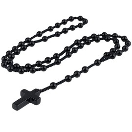 KYEYGWO Crystal Cross Pendant for Men Women, Rosary Pendant Religious Jewellery Holy Religious Prayer Catholic Prayer Necklace Amulet, Black Agate