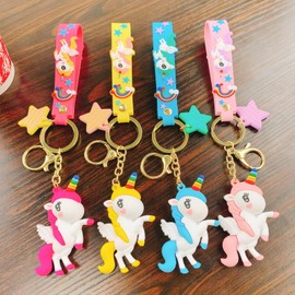 Bandfol Cute Unicorn Keychain with Rainbow Strap Soft Silicone Keychains for Girls Cartoon Unicorn Backpack Keychains(Yellow)