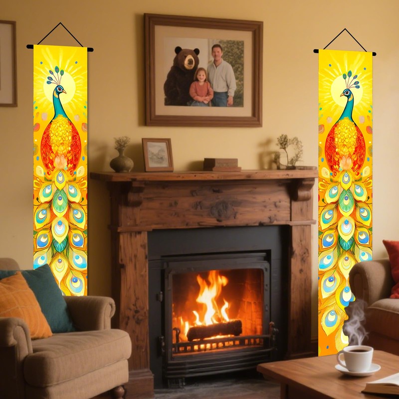 Peacock Outside Front Door Banners 12x71 Inches Polyester
