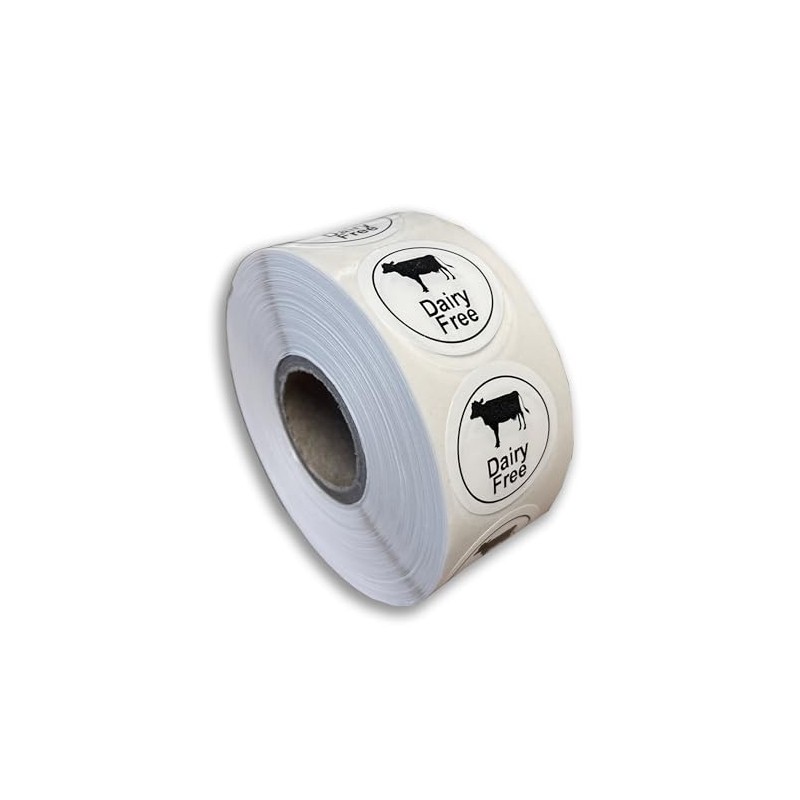 1000 x Roll 25mm Round White Dairy Free Labels Permanent