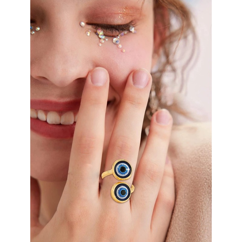 Gold Evil Eye Ring for Women Men Mal De Ojo