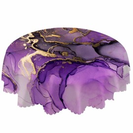 AOYEGO Purple Ink Gold Powder Round Tablecloth 60 Inch Ripple Textures Color Blending Creative Art Elegant Luxury Table Cloth Polyester Tablecloths for Home Decor, Parties, Picnic