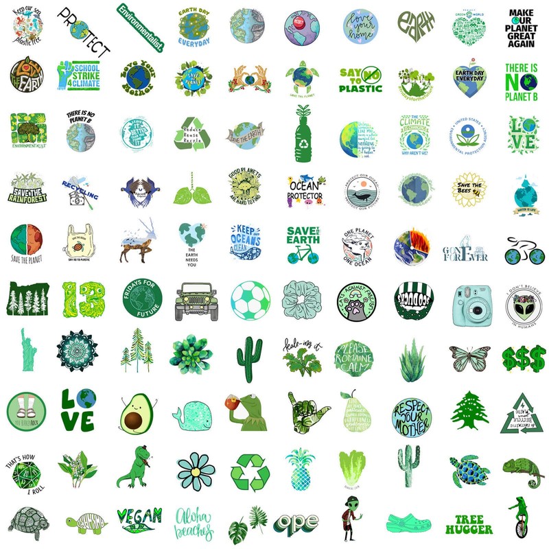 Environmental Protection Stickers, 100PCS Earth Day Stickers for Water Bottles,