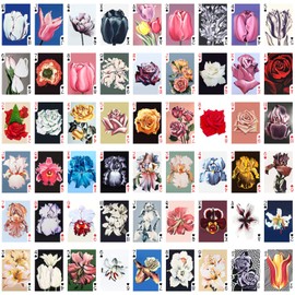 Large Flowers Playing Cards (Poker Deck 54 Cards All Different) Vintage Retro Garden Flowers Roses Peonies Tulip Orchid Lilly