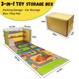 Enklogic Toy Car Storage Box with Foldable Car Rug Play Mat – 15x10x10 Inch Collapsible Organizer Bin and Garage Basket for Hot Die-Cast Wheels Vehicles and Modle Cars (Cars Not Included)