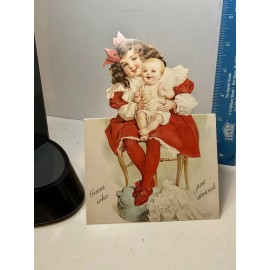 2 Victorian Die Cut Baby Arrived Cards 7 1/2" T. / Envelopes - Old Print Factory