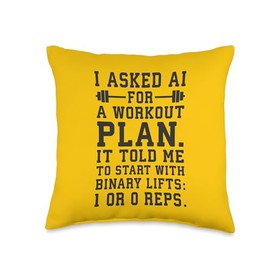 Funny Novelty Gym Motivational Gifts For Fitness AI Plan-Funny Gym Workout Fitness Exercise Humor Throw Pillow, 16x16, Multicolor