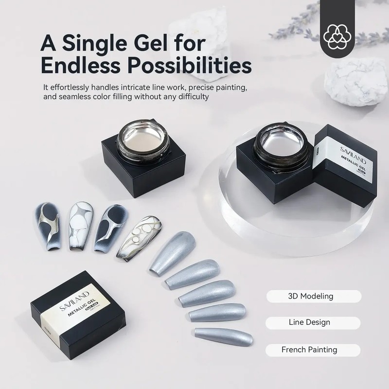 Gel Esmaltes De Uñas Efecto Metálico Saviland, Plata Y Oro