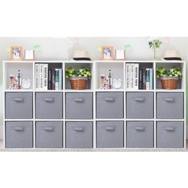 STORAGEIDEAS Storage Cubes, 11 Inch Cube Storage Bins, Set of 12, Fabric Foldable Storage Bins With Handles, Closet Storage Organizer Bins, Cubby Clothing Storage Baskets for Shelves, Gray