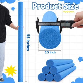 Hanaive 6 Pack Jumbo Floating Pool Noodles Foam Tube 55 x 3.5 Inches Swimming Bright Thick Pool Noodle Bulk Float Heavy Duty for Swim DIY Outdoor Craft Projects(Blue)