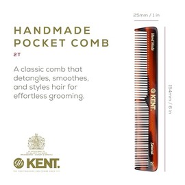 Kent Peine de dientes finos y anchos 2T para hombres, para barba pequeña y bigote, peinado diario y peine de aseo para hombre, todo tipo de cabello, c