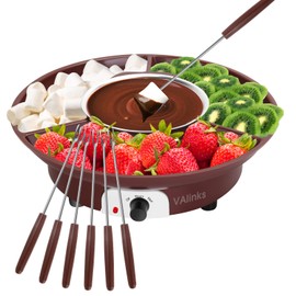 VAlinks Electric Chocolate Melting Pot Chocolate Fondue Pot Set 3-Section Serving Trays with 6pcs Dipping Forks Perfect for Chocolate Cheese Desser Housewarming Christmas Party Gifts (Brown)