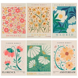 6Pcs Stilvolles Blumen Bilder Set Kunstdrucke 8*10Zoll Moderne Poster Flower Market Poster Wandbilder Vintage Bilder Wanddeko Ohne Rahmen Premium Poster Set für Wohnzimmer Schlafzimmer Esszimmer