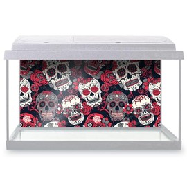 Aquarium Fish Tank Background 90x45 cm - Sugar Skulls Day of the Dead Static Cling Vinyl Vivarium Terrarium External Application #170015