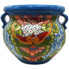 Talavera Pottery Store Michoacana Planter Medium Hand Painted Pot Indoor Outdoor Multi Colored Glazed (Sevilla)