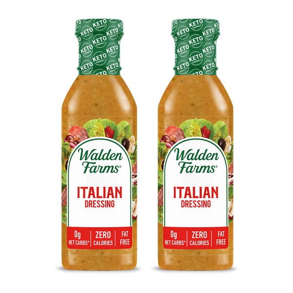 Walden Farms Italian Dressing 12 Oz. Bottle (Pack of 2) - Fresh & Delicious Salad Topping, 0g Net Carbs Condiment, Kosher Certified - Great on Salads, Grilled Favorites, Marinade, Pizza, Vegetables and More