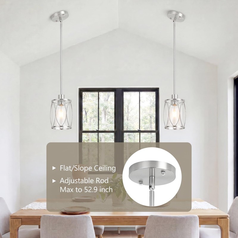 ElilyGiA Glass Pendant Lights Kitchen Island Brushed Nickel Pendant Light