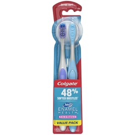 Colgate 360 Extra Soft Toothbrush for Sensitive Teeth and Gums with Tongue and Cheek Cleaner - 2 Count