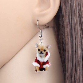 NEWEI Cute Christmas Dog Earrings Dangle Jewelry for Women Festival Accessories Gifts Charms (Christmas Chihuahua #2)