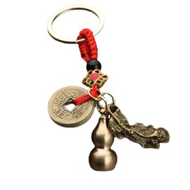 NISCAYA Gourd Keychain Chinese Knot Lucky Coins Pendant Keychain Feng Shui Wudi Qian Copper Gourd Keychain Pixi Keychain Chinese Style Decorative Pendant Symbolizes Good Luck and Wealth Gift