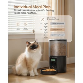 Automatic Cat Feeder Food Dispenser: 6L Timed Small Dog Dry Food Dispenser with 10s Voice - Distributeur Nourriture Chat Hund Programmable - Auto Pet Feeder with 1-6 Meals Black